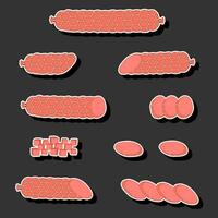 Illustration on theme big set different types delicatessen meat sausages vector