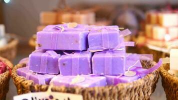 colorful natural soap bar in a bowl video