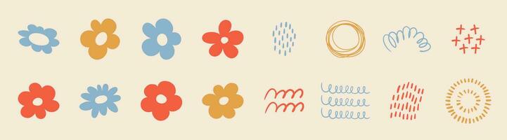 Sets of flowers with abstract elements, hand drawn vector