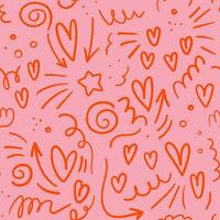 Seamless pattern of hearts and squiggles for Valentine's Day, hand drawn vector