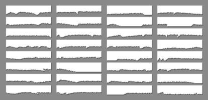 Pieces of torn white note paper different shapes isolated on gray background realistic vector illustration, Notepad torn paper for message note, page or banner and cardboard blank ripped piece strips