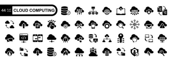 Cloud computing flat icon set. Cloud technology, server, web,  data center, connection network,  collection. Vector illustration.