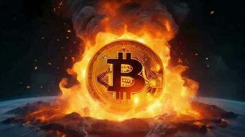 ai gegenereerd bitcoin is brandend in de lucht video