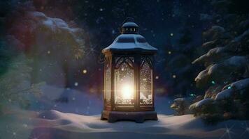 AI generated a lantern is lit in the snow video