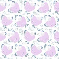 Seamless pattern with chicken. Hand drawn vector illustration. Farm animal print. Spring summer hen pattern for paper, textile design. Block print effect.