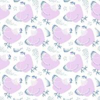 Seamless pattern with chicken. Hand drawn vector illustration. Farm animal print. Spring summer hen pattern for paper, textile design. Block print effect.