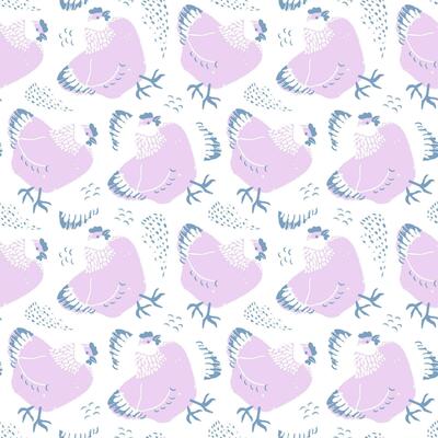 Seamless pattern with chicken. Hand drawn vector illustration. Farm animal print. Spring summer hen pattern for paper, textile design. Block print effect.