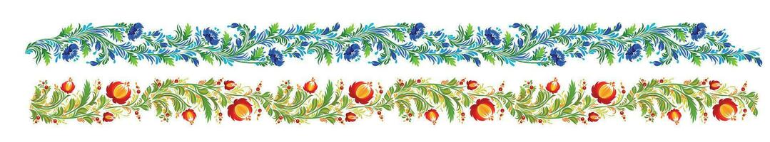 Seamless borders in vector. Ukrainian art Petrikivka. Colorful abstract flowers vector