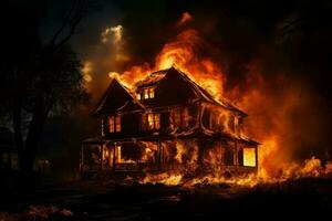 AI generated Blazing House in fire. Generate Ai photo