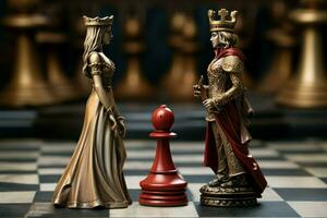 AI generated Strategic King queen chess. Generate Ai photo