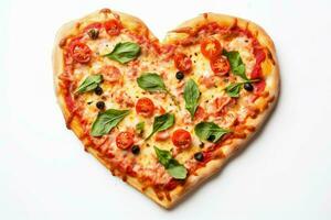 ai generado romántico corazón conformado Pizza. generar ai foto