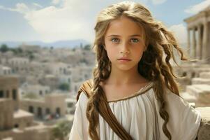 AI generated Aesthetic Child girl ancient greek city. Generate Ai photo