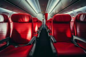 AI generated Empty aircraft red interior. Generate Ai photo