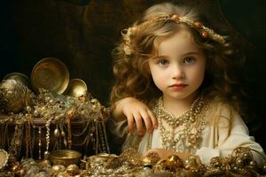 AI generated Artistic Jeweler child girl jewelry. Generate Ai photo