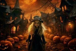 AI generated Girl halloween house. Generate Ai photo