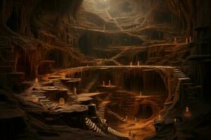 AI generated Mysterious Labyrinth cavern. Generate Ai photo