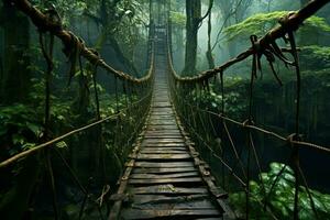 AI generated Mysterious Jungle bridge forest. Generate Ai photo