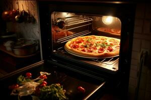 ai generado caseoso cocina horno Pizza. generar ai foto