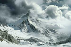 AI generated Chilly High mountain snow. Generate Ai photo