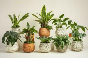 AI generated Colorful Houseplants ceramic pots. Generate Ai photo