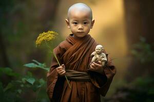 AI generated Serene Little asian monk. Generate Ai photo