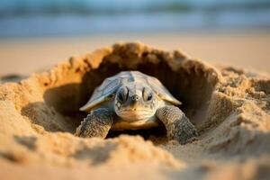 ai generado minúsculo pequeño Tortuga durmiendo. generar ai foto