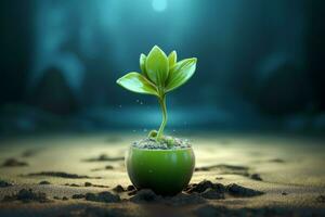 AI generated Little green sprout water soil. Generate Ai photo