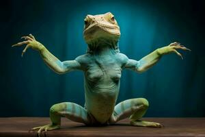 AI generated Invigorating Lizard pose fun. Generate Ai photo