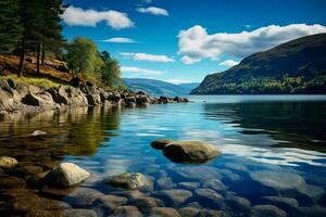 AI generated Loch ness lake. Generate Ai photo