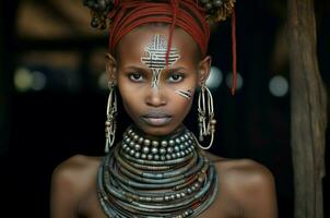 ai generado largo cuello tribal mujer. generar ai foto