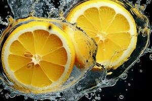 AI generated Tangy Lemon slices water. Generate Ai photo