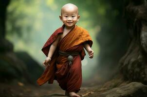 AI generated Little asian monk. Generate Ai photo