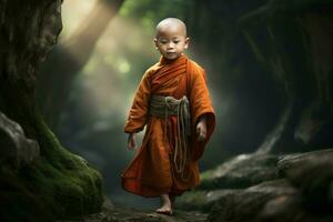 AI generated Devout Little asian monk. Generate Ai photo