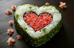 AI generated Romantic Heart shaped sushi. Generate Ai photo