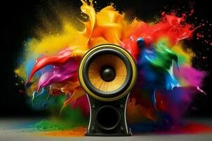AI generated Amplified Loudspeaker colorful music. Generate Ai photo