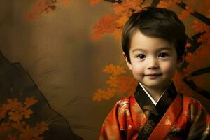 ai generado pequeño chico kimono. generar ai foto