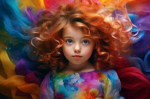 AI generated Vibrant Little girl in colorful dress. Generate ai photo