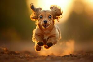 AI generated Cheerful Little dog running. Generate ai photo