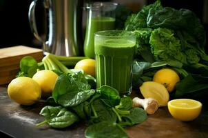 AI generated Making green smoothie with lemon. Generate ai photo