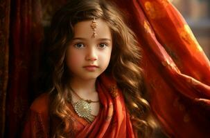 AI generated Radiant Indian sari cute girl. Generate Ai photo