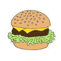 Vector hand drawn doodle sketch colored burger