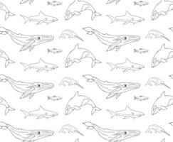 Vector seamless pattern of whales and sharks