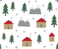 Vector seamless pattern of doodle house and trees