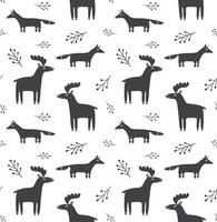Vector seamless pattern of deer and fox silhouette