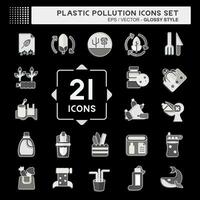 Icon Set Plastic Pollution. related to Environment symbol. glossy style. simple design editable. simple illustration vector