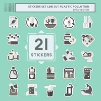 Sticker line cut Set Plastic Pollution. related to Environment symbol. simple design editable. simple illustration vector