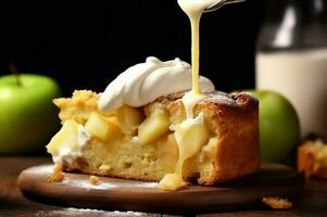 AI generated Apple cake with cream topping. Generate ai photo