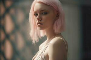 AI generated Albino pale skin girl. Generate ai photo