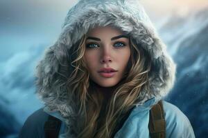 AI generated Fashionable Woman warm winter clothes season. Generate Ai photo