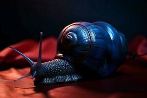 AI generated Futuristic dark blue snail on red light. Generate Ai photo